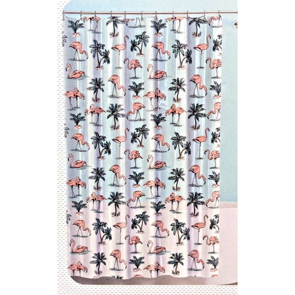 Splash Tropical Flamingo Vinyl Opaque Shower Curtain Palm Trees Waterproof Bath